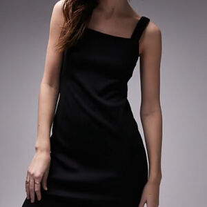 Vintage LORI ANN Petite black satin shift dress square neck back v-neck size 10P